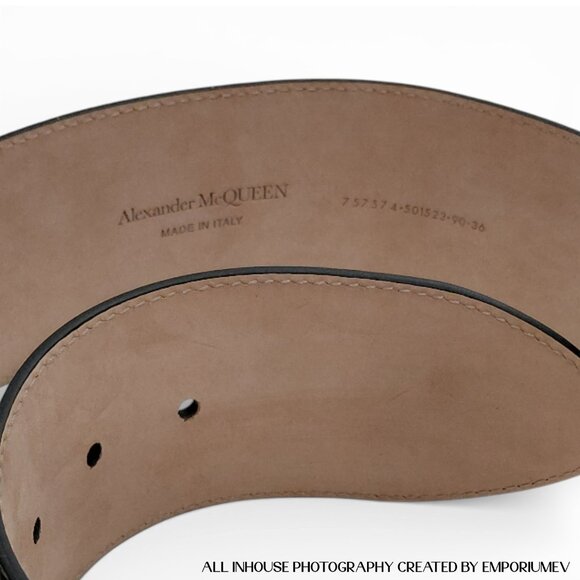 Alexander McQueen Unisex Black Geometric Buckle Leather High Belt (0213) main image 10